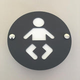 Round Baby Changing Toilet Sign - Graphite & White Mat Finish