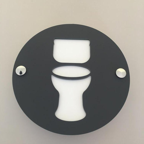 Round Toilet Sign - Graphite & White Mat Finish