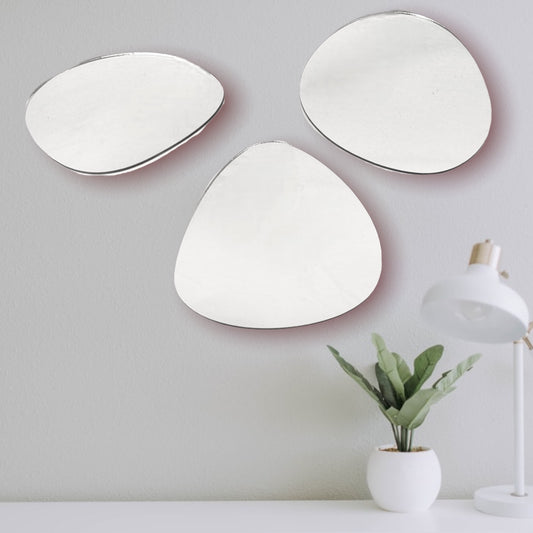 Group of three Pebble Shaped Mirrors with White Backing & Hooks