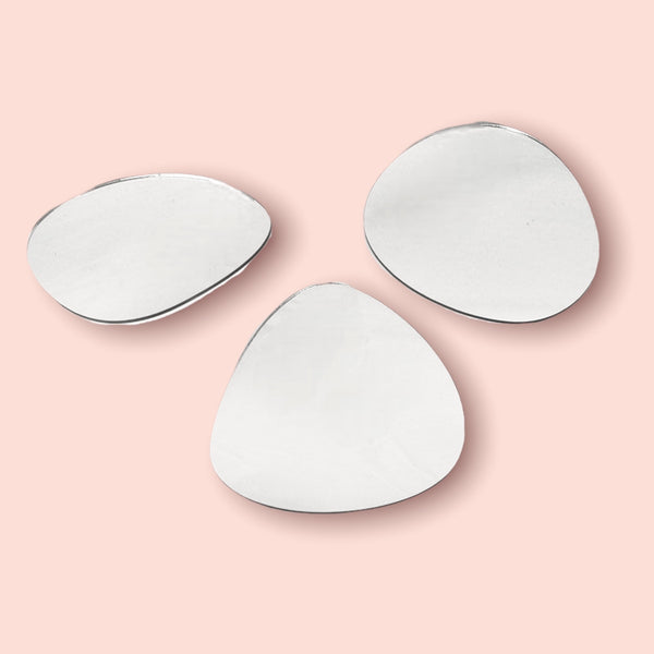 Group of three Pebble Shaped Mirrors with White Backing & Hooks