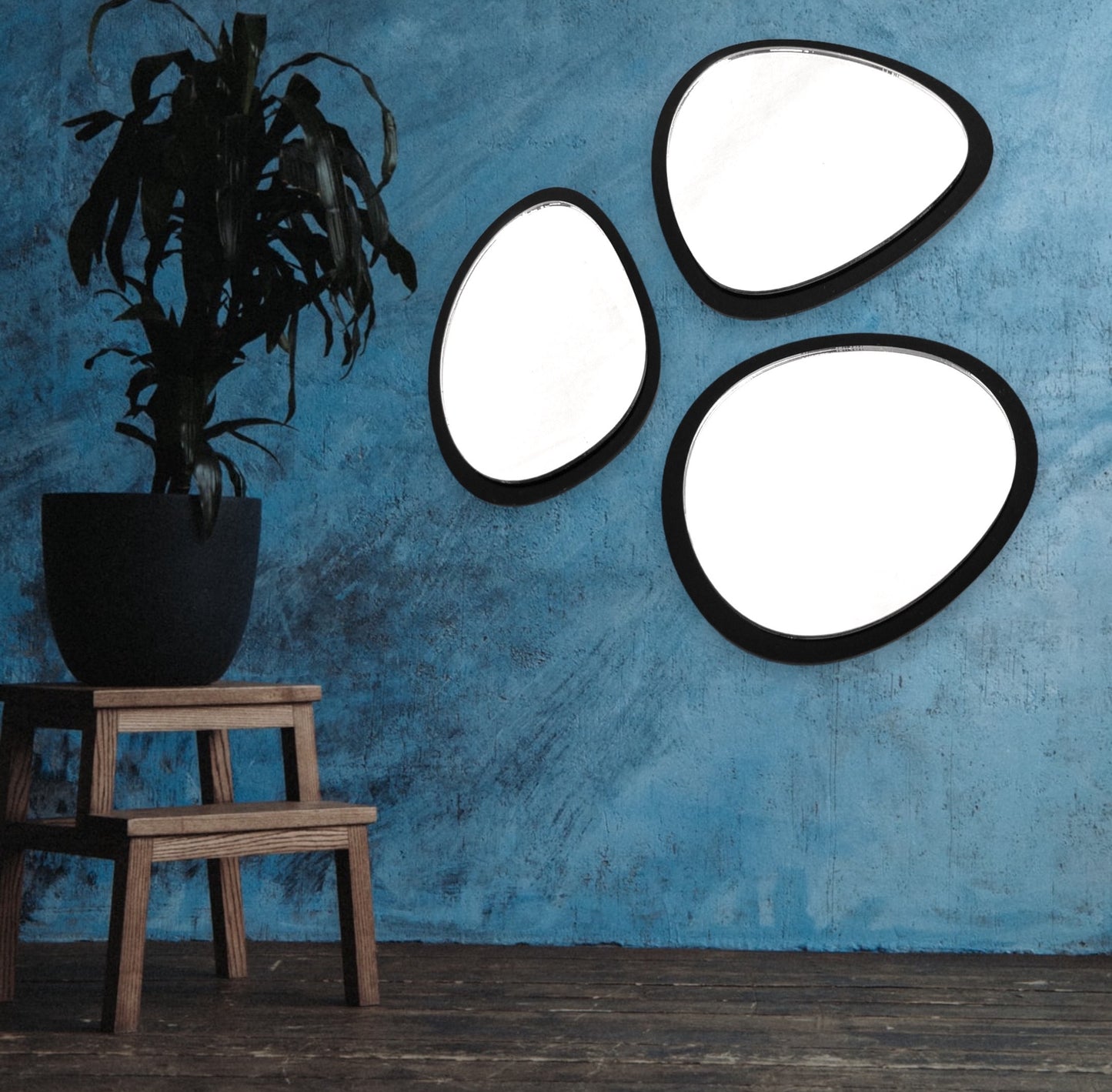 Group of three Pebble Shaped Mirrors with a Colour Frame of your choice & Hooks