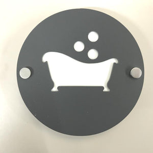 Round Bathroom "Bath & Bubbles" Sign - Graphite Grey & White Finish