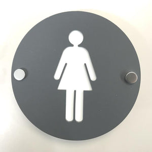 Round Female Toilet Sign - Graphite Grey & White Finish