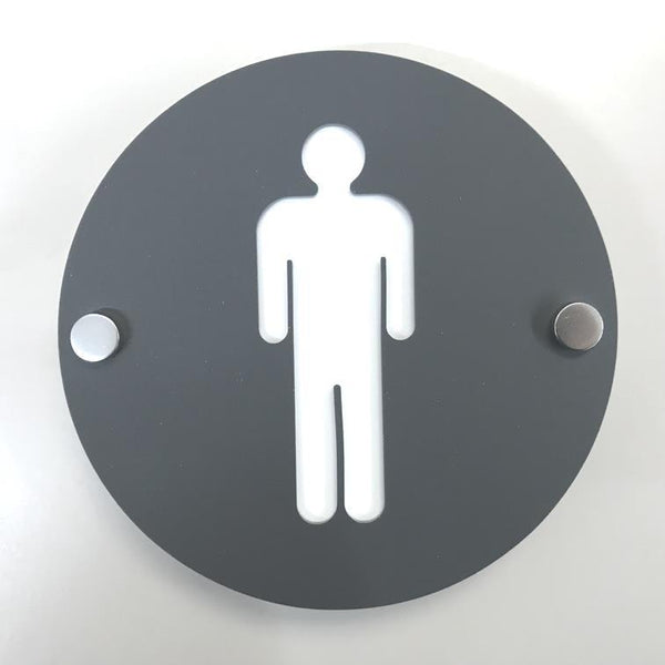 Round Male Toilet Sign - Graphite Grey & White Finish
