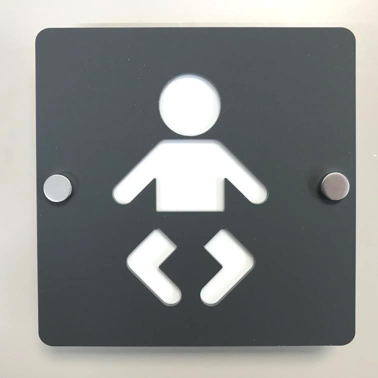 Square Baby Changing Toilet Sign - Graphite Grey & White Finish