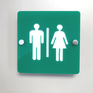 Square Male & Female Toilet Sign - Green & White Gloss Finish