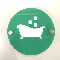 Round Bathroom "Bath & Bubbles" Sign - Green & White Gloss Finish