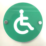 Round Disabled Toilet Sign - Green & White Gloss Finish