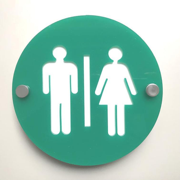 Round Male & Female Toilet Sign - Green & White Gloss Finish