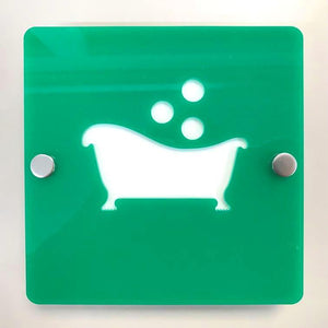 Square Bathroom "Bath & Bubbles" Sign - Green & White Gloss Finish