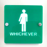 Square "Whichever" Toilet Sign - Green & White Gloss Finish