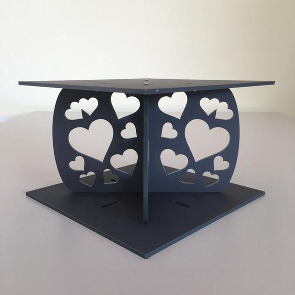 Heart Design Square Wedding/Party Cake Separator - Graphite Grey
