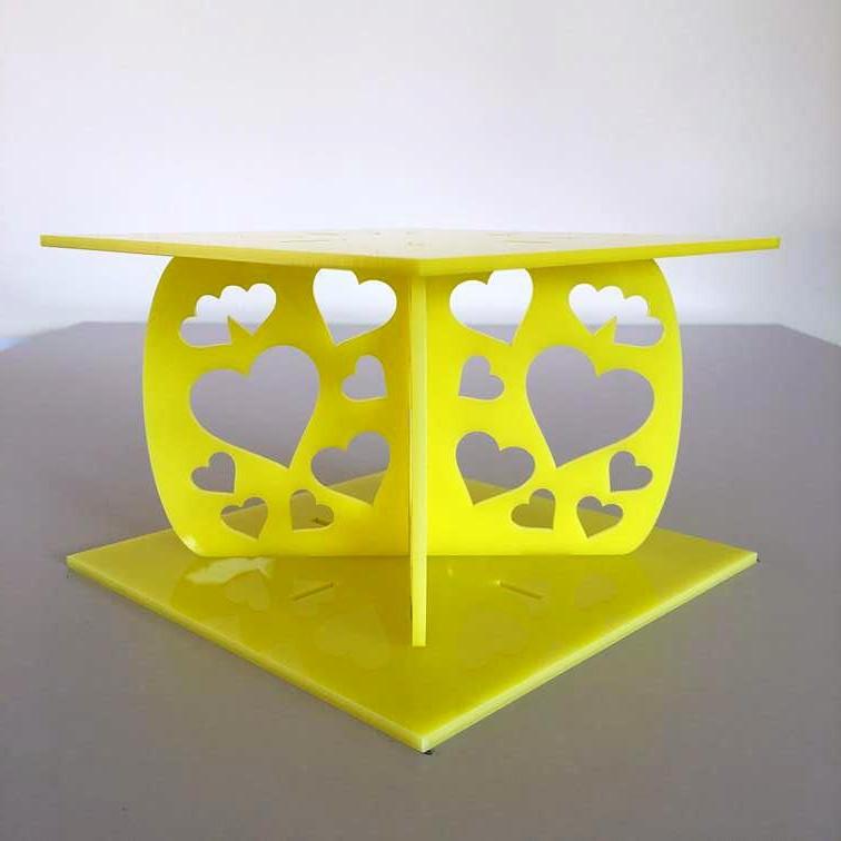 Heart Design Square Wedding/Party Cake Separator - Yellow