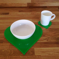 Heart Shaped Placemat and Coaster Set - Bright Green