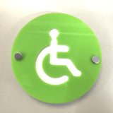 Round Disabled Toilet Sign - Lime Green & White Gloss Finish