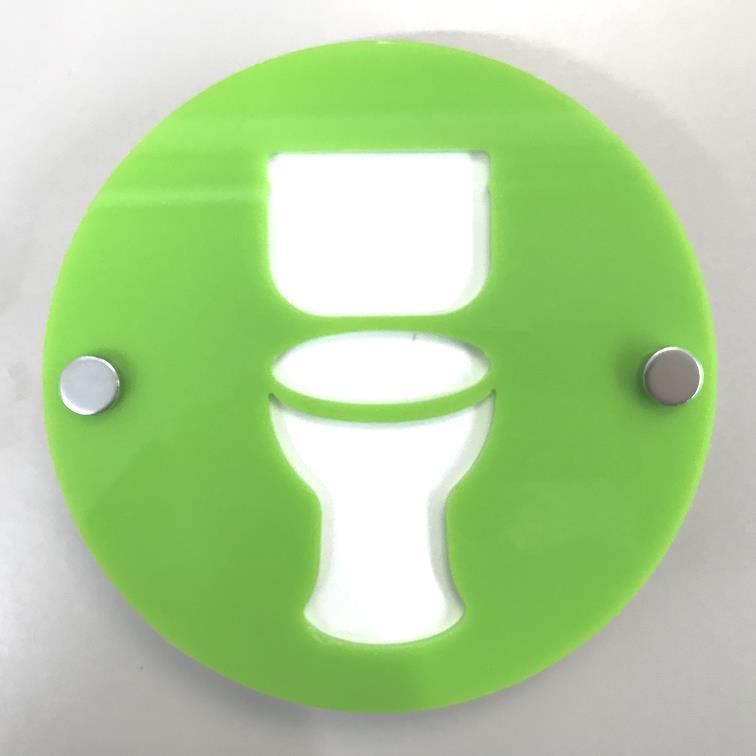 Round Toilet Sign - Lime Green & White Gloss Finish