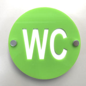 Round WC Toilet Sign - Lime Green & White Gloss Finish