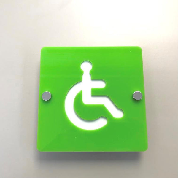 Square Disabled Toilet Sign - Lime Green & White Gloss Finish