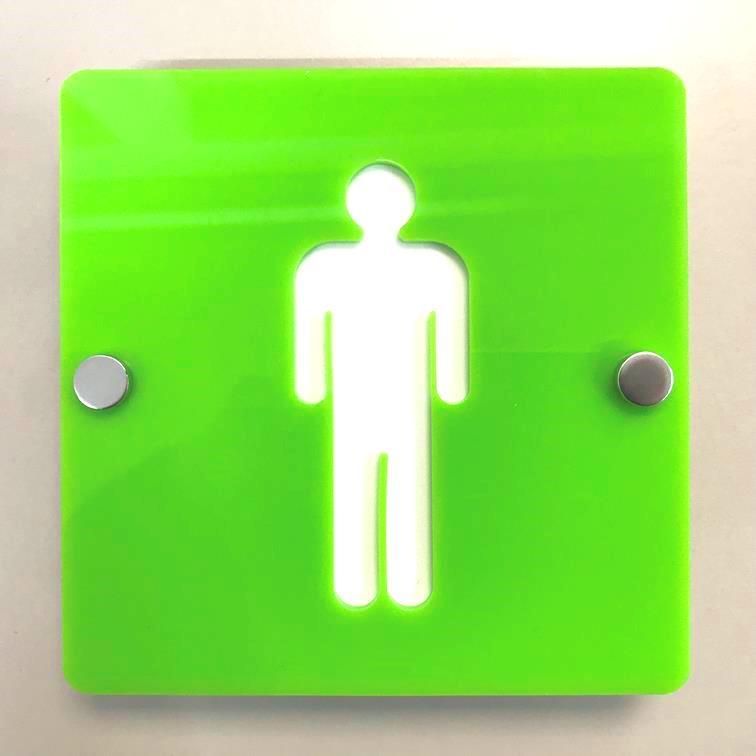 Square Male Toilet Sign - Lime Green & White Finish