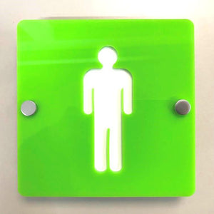 Square Male Toilet Sign - Lime Green & White Finish