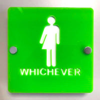 Square "Whichever" Toilet Sign - Lime Green & White Gloss Finish