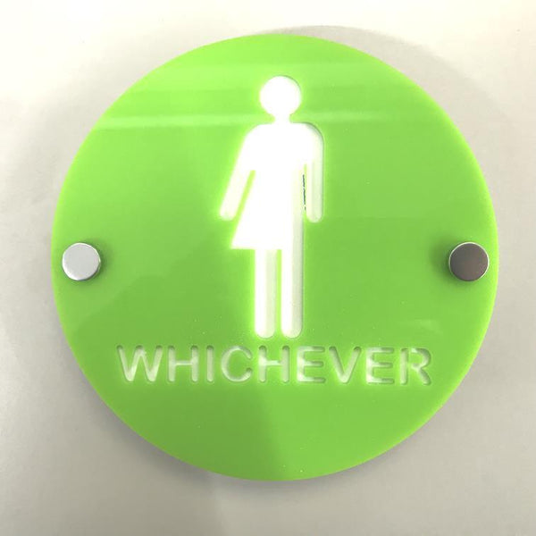 Round Whichever Toilet Sign - Lime Green & White Gloss Finish