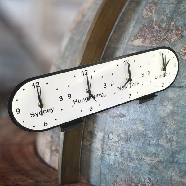 Bespoke Named Tall Square Four Time Zones Clocks (Many Colour Choices)