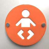 Round Baby Changing Toilet Sign - Orange & White Gloss Finish