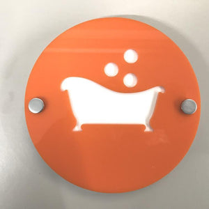 Round Bathroom "Bath & Bubbles" Sign - Orange & White Gloss Finish
