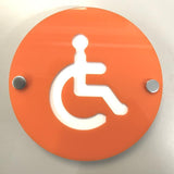Round Disabled Toilet Sign - Orange & White Gloss Finish