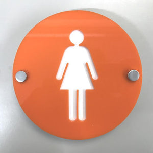 Round Female Toilet Sign - Orange & White Gloss Finish