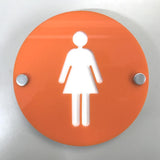 Round Female Toilet Sign - Orange & White Gloss Finish