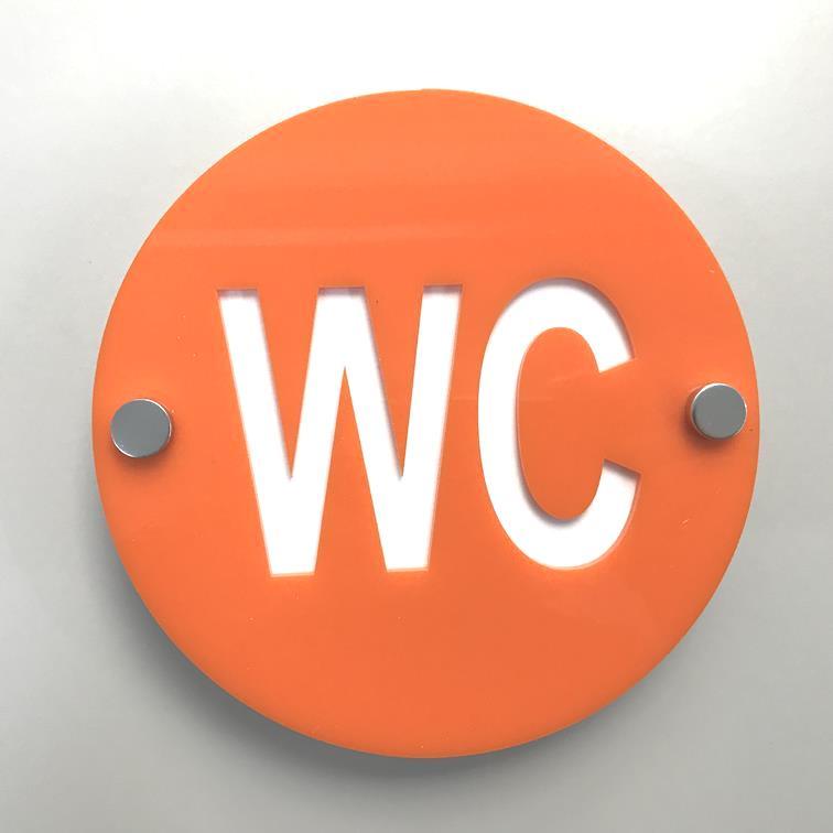 Round WC Toilet Sign - Orange & White Gloss Finish