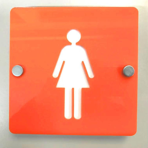 Square Female Toilet Sign - Orange & White Gloss Finish