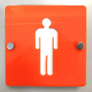 Square Male Toilet Sign - Orange & White Finish