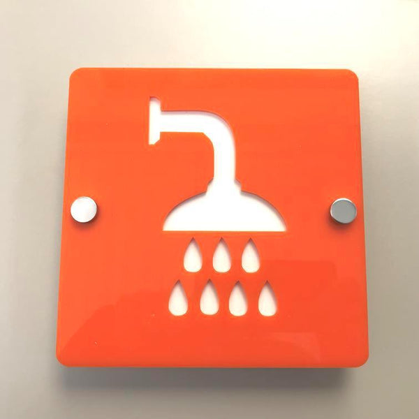 Square Shower Sign - Orange & White Gloss Finish