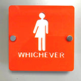 Square "Whichever" Toilet Sign - Orange & White Gloss Finish