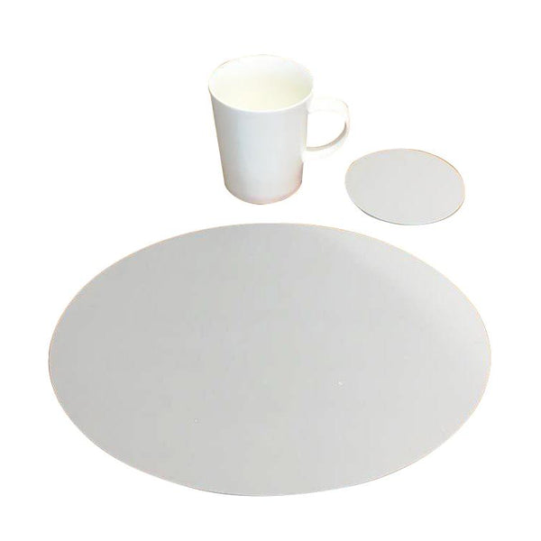 Oval Placemat and Coaster Set - Light Grey