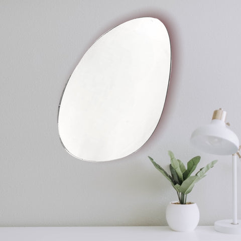Long Pebble Shaped Mirrors with White Backing & Hooks