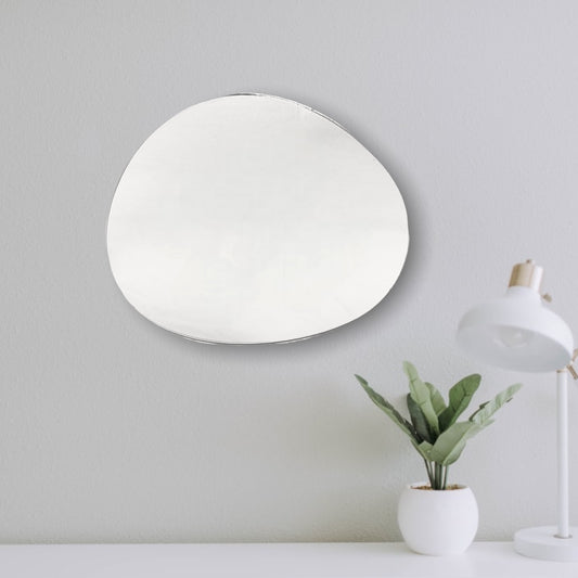 Round Pebble Shaped Mirrors with White Backing & Hooks