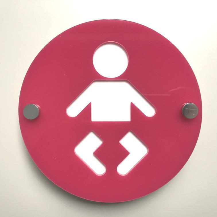 Round Baby Changing Toilet Sign - Pink & White Gloss Finish