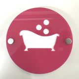 Round Bathroom "Bath & Bubbles" Sign - Pink & White Gloss Finish