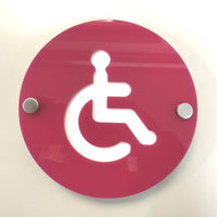 Round Disabled Toilet Sign - Pink & White Gloss Finish
