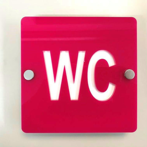 Square WC Toilet Sign - Pink & White Gloss Finish