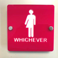 Square "Whichever" Toilet Sign - Pink & White Gloss Finish