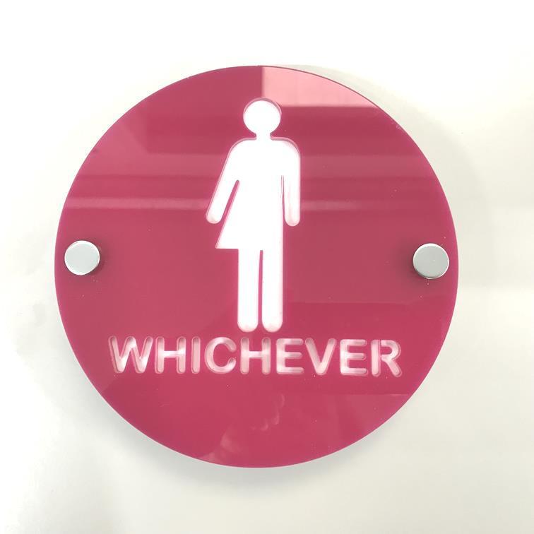 Round Whichever Toilet Sign - Pink & White Gloss Finish