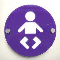 Round Baby Changing Toilet Sign - Purple & White Gloss Finish