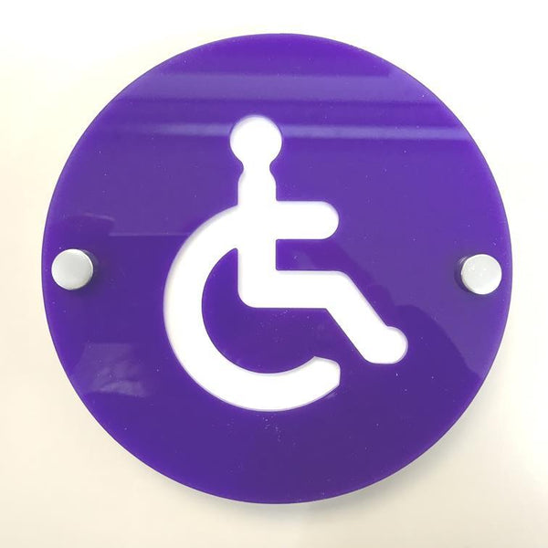 Round Disabled Toilet Sign - Purple & White Gloss Finish