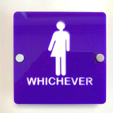 Square "Whichever" Toilet Sign - Purple & White Gloss Finish