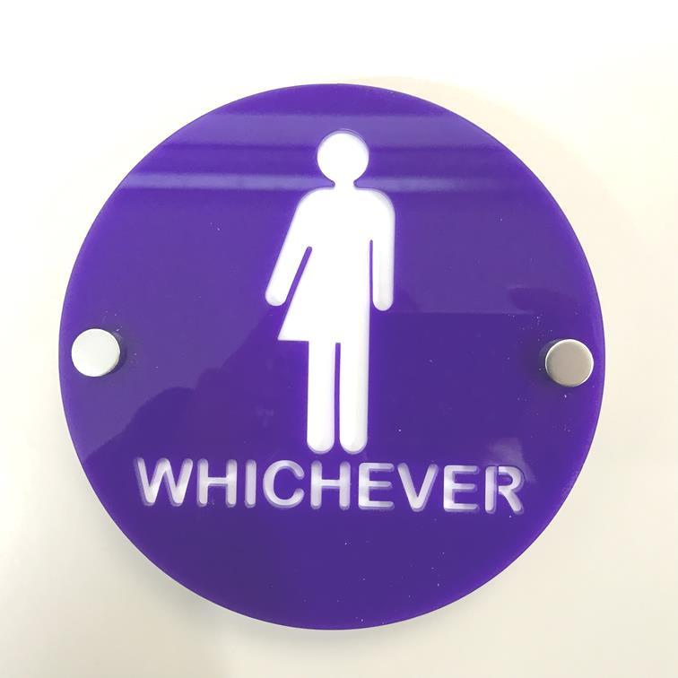 Round Whichever Toilet Sign - Purple & White Gloss Finish